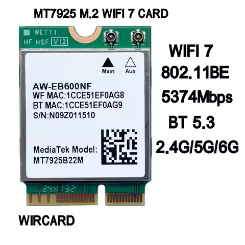 WiFi 7 MT7925 Network Card Bluetooth 5.3 M.2 NGFF Wireless Adapter 5400Mbps Tri Band 2.4G 5G 6GHz Wi