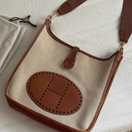 hermes 愛馬仕evelyne 33 中古款 帆布拼馬鞍皮 原始成色 框c