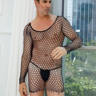 Sexy Underwear Men's Conjoined Mesh Nightclub Sexy Pajamas Hollow Temptation Uniform Foreign Trade European And American Style