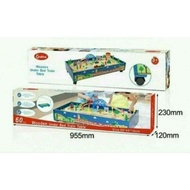 Wooden toy train and track set with table