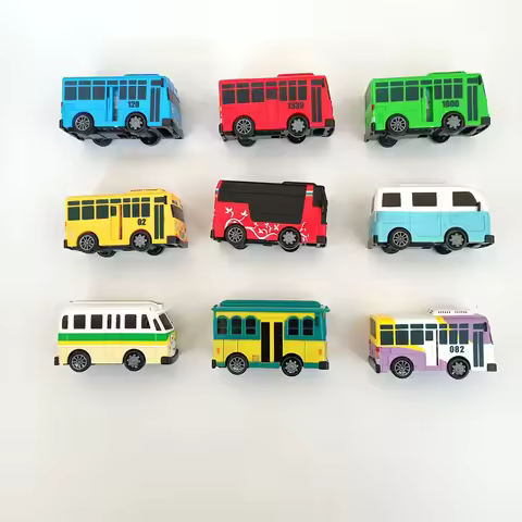9pcs/set Korean Anime Tayo the Little Bus 9cm Big Plastic Pull Back Tayo Car School Bus Set Model fo