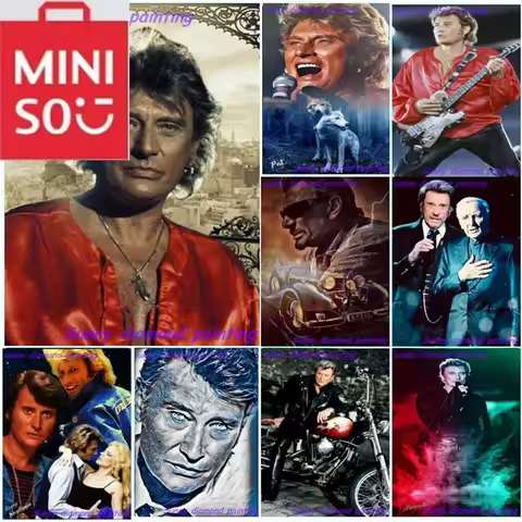 MINISO 5D DIY Diamond Painting Cross Stitch Johnny Hallyday Portrait Full Drill Mosaic Kit Embroider