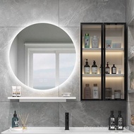 Smart Bathroom Mirror Cabinet Wall-Mounted Anti-Fog Storage Rack with Light Single Bathroom round Mirror Storage All-in-One Cabinet