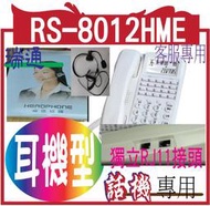 瑞通 RS-8012HME +RD-600耳機 來電顯示耳機型話機(含耳機價)_20組記憶鍵_鈴聲可關閉_乳白色