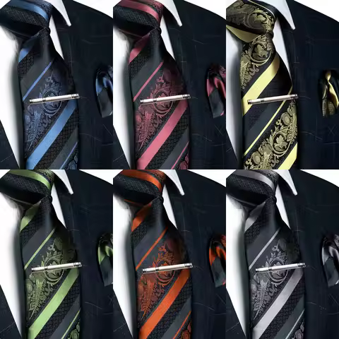 Classic Mens Floral Necktie 8cm Silk Tie Set Pocket Square Tie Clip Business Suits Accessories Groom