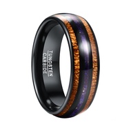 Mens 6mm 8mm Black Tungsten Carbide Ring Hawaiian Koa Wood + Lapis Lazuli Inlay Domed Engagement Wed