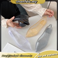 Young Pointed Jelly Shoes for Women Crystal Transparent PVC Shoes Flats Topsider Shoes for Ladies