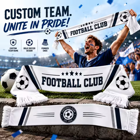 Customized Team Pride Scarf - "Together We Win" Design Soccer Fan Scarf with Tassels for Stadium Sup