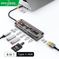 Goojodoq USB C ฮับ10/8/6/5ใน1 Type-C แล็ปท็อปโปร่งใสแท่นวางมือถือ HDMI VGA เครื่องอ่านการ์ด RJ45 PD