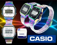 (CASlOกันน้ำ) นาฬิกาข้อมือ Casio Standard นาฬิกาผู้ชายและผู้หญิง นาฬิกาcasio สายเหล็ก สีรุ้ง กันน้ำ 