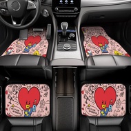 BT21 TATA Car Floor Mats Universal Front Rear Floor Foot Mats 4-Piece Full Set with Non-Slip Rubber Backing