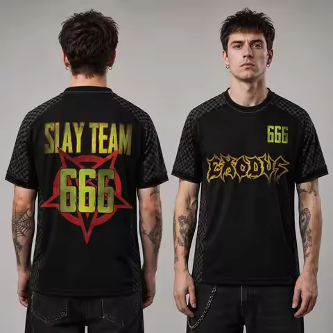 2026 New Exodus Slay Team 666 Pentagram Raglan Soccer Jersey Thrash Metal Band 3D Print Fan Football