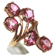 แหวนพลอยแท้ พิ้งค์โทปาส (Pink Topaz) 6 x 8 mm. เงินแท้ 925 ชุบนาค (rose gold) ไซร์แหวน 5.75