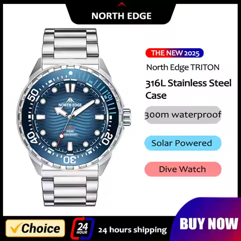 NORTH EDGE TRITON Solar Powered Watch Dive Watch Men Luxury Quartz Watches For Men 316L Stainless St