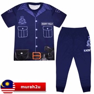 (1-12Y) Kids KADET Microfiber Full Print Pajamas Baju Tidur Budak Lelaki Kanak Kadet Police Uniform
