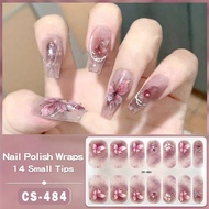 1pc No-Bake Gel Nail Stickers, 14pcs/Pack, Red Color CS+484 With Nail File
