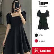 IEF dress for women Retro Hepburn บาง คอสี่เหลี่ยม อารมณ์ เดรสคาเฟ่ เดรสดำเซ็กซี่ เดรสมินิมอล ชุดสาว