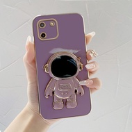 เคสเรียวมี c11 นักบินอวกาศขาตั้งแบบพับได้แฟชั่นสีทึบหรูหราชุบโครเมียมนุ่ม TPU เคสโทรศัพท์สแควร์คลุมทั้งหมดเคสป้องกันกล้อง