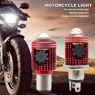LOOKSHOW BA20D H4 Motorcycle LED Projector Headlight Scooter Motorbike Bulb Dual Color DRL Hi/Lo Bea