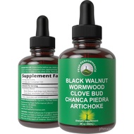 Wormwood Black Walnut Clove Cleanse For Humans. Elimination Detox + Intestinal Support Liquid Tinctu