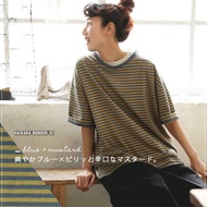 เสื้อยืดคอกลมแขนสั้นลายทางคอตตอน ทรงหลวมสบาย ๆ สำหรับฤดูร้อนปี 2025 เสื้อผ้าทำงานสไตล์ลำลอง BEAMS ไซ