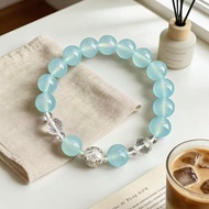High-Quality Icy Transparent Blue Agate Bracelet