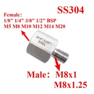 M8 Male to M5 M6 M8 M10 M12 M16 M20 Female Hex Reducer Bushing 304 Stainless Steel Adapter 1/8" 1/4"