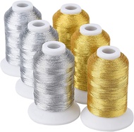 Simthread 6 Spools Metallic Embroidery Machine Thread (3 Gold+ 3 Silver Colors) 500M(550Y) for Embro