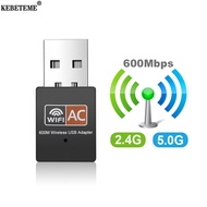 KEBETEME อะแดปเตอร์ WiFi USB 2.4GHz 5GHz 600Mbps เสาอากาศ WiFi Dual Band 802.11b /N/g/ac คอมพิวเตอร์ไร้สายขนาดเล็กตัวรับสัญญาณการ์ดเครือข่าย