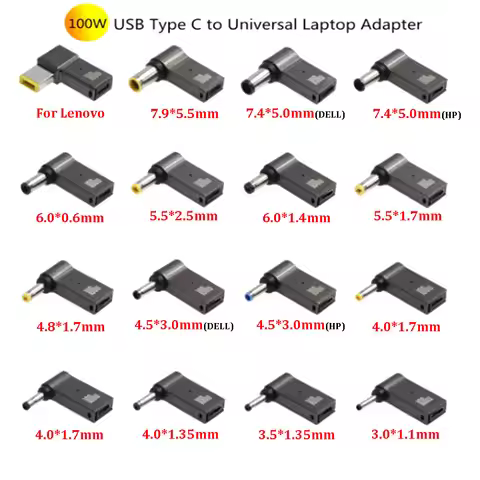 1Pcs Laptop Power Charger Supply Connector Adapter PD 100W 5A USB Type-C Female to DC Male For HP/Le