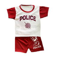 ชุดตำรวจเด็ก แดง-ขาว เสื้อยืดและกางเกง สำหรับเด็กอายุ 6 เดือน - 6 ปี { Size S M L }