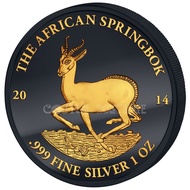 2014 Gabon Springbok GOLDEN ENIGMA Black Ruthenium 1oz Gilded Silver Coin