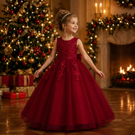 New Flower Girl Dress Dressed Up for Birthday Party Evening Dress Suitable for 4-12 Years Old Tulle