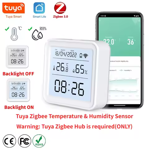 Tuya Zigbee Temperature Humidity Sensor Hygrometer Thermometer Backlight Required Tuya Zigbee Hub Wo