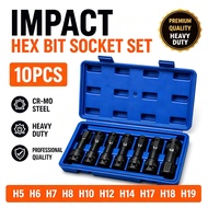 1 2 Drive Impact Hex Bit Socket Set 10PCS H5 H6 H7 H8 H10 H12 H14 H17 H18 H19 CR MO Heavy Duty Auto 