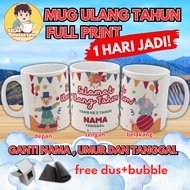 Happy BIRTHDAY / PRINTING CUSTOM HAPPY BIRTHDAY MUG / BIRTHDAY GLASS SOUVENIR / BIRTHDAY GIFT BADUT 