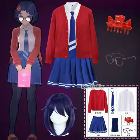 MiSide Glasses Mila Cosplay Game Costume Wig RolePlay Women Primary Yandere Outfit Halloween Creepy 