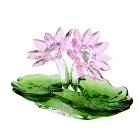 Crystal Two Lotus Flowers Figurine Collectible Fengshui Ppaperweight Glass Lotus Ornament Table Cent