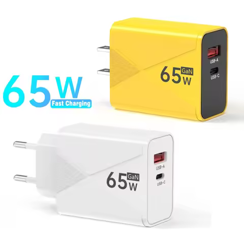 65W GaN Dual Port Fast Charger PD 33W USB-C QC USB-A EU Plug Wall Adapter for iPhone 15 Pro Max Xiao