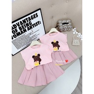 Set áo gấu happy birthday kèm cv xếp ly hồng cho bé gái