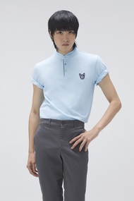 ESP เสื้อโปโลคอจีนลายเฟรนช์ชี่ ผู้ชาย สีฟ้า | Band Collar Polo Shirt | 03766