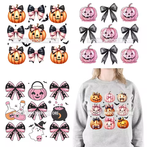 Fashion Halloween Pumpkin Coquette Bow Spooky Vibes Washable Printing DTF Iron On Heat Press Transfe
