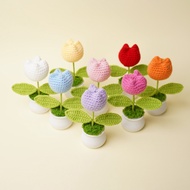 Hand-knitted Tuilp Flower Potted Finished Crochet Woven Flowers Pot Automotive Ornaments Office Decorations Home Decor