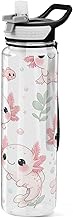 32 oz Cute Axolotl Pattern Water Bottles with Straw & Lid,Leakproof Clear Water Bottle BPA-Free Reus