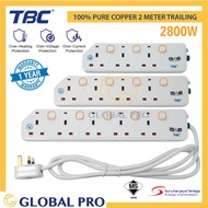 [Sirim Approved] TBC Premium TTS Portable Trailing Socket 3/4/5 way 2 Meters Extension Plug UK 3 Pin Plug