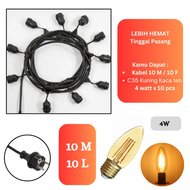 KOMPLIT 10M Kabel Fitting Gantung 10 METER 10 Lampu LED Gantung CAFE 10Meter LAMPU TAMAN LED Outdoor