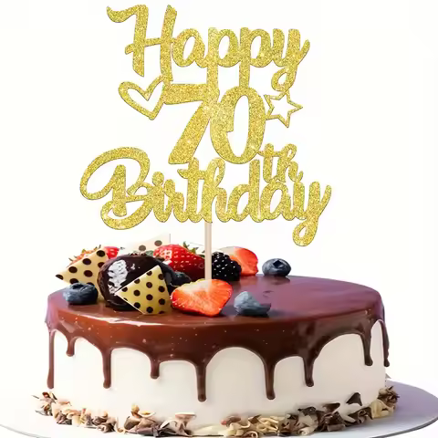 1pc Golden Glitter 70Th Birthday Cake Insert, for 70Th Birthday Cake Decoration, 70Th Birthday Party