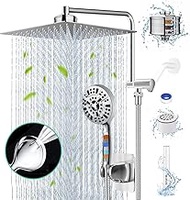 12" Shower Head Rain Shower Head with Handheld Dual Filter for Hard Water Rainfall Showerhead with 10 Setting Handheld Built-in 2 Power Wash with 12" Extension Arm,79" Hose, 4 Hooks &amp; Extra Cartridges