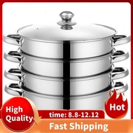 Steamer Three Piece Stainless Steel Steamer Pan Set with Non Stick Base Multi Cooker 4 Tier