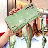 Ốp Điện Thoại Đeo Tay Cho OPPO A31 A91 Reno 3 Ốp Có Dây Buộc Dài Miễn Phí Ốp Màu Kẹo Mạ Điện Kèm Ốp 